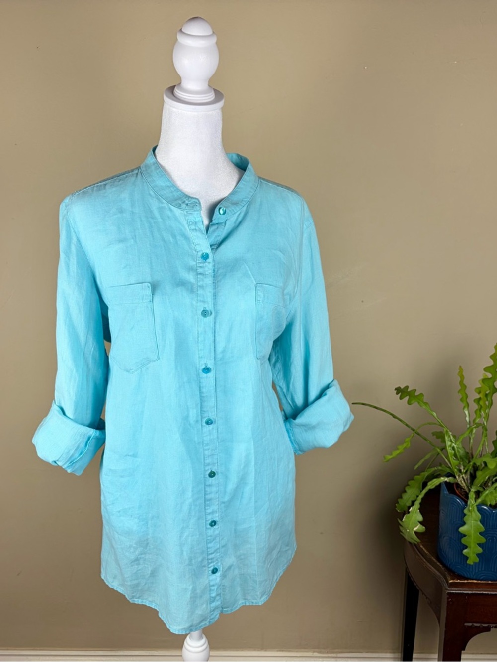 Eileen Fisher Made in USA 100% Organic Irish Linen Shirt Women’s Size M